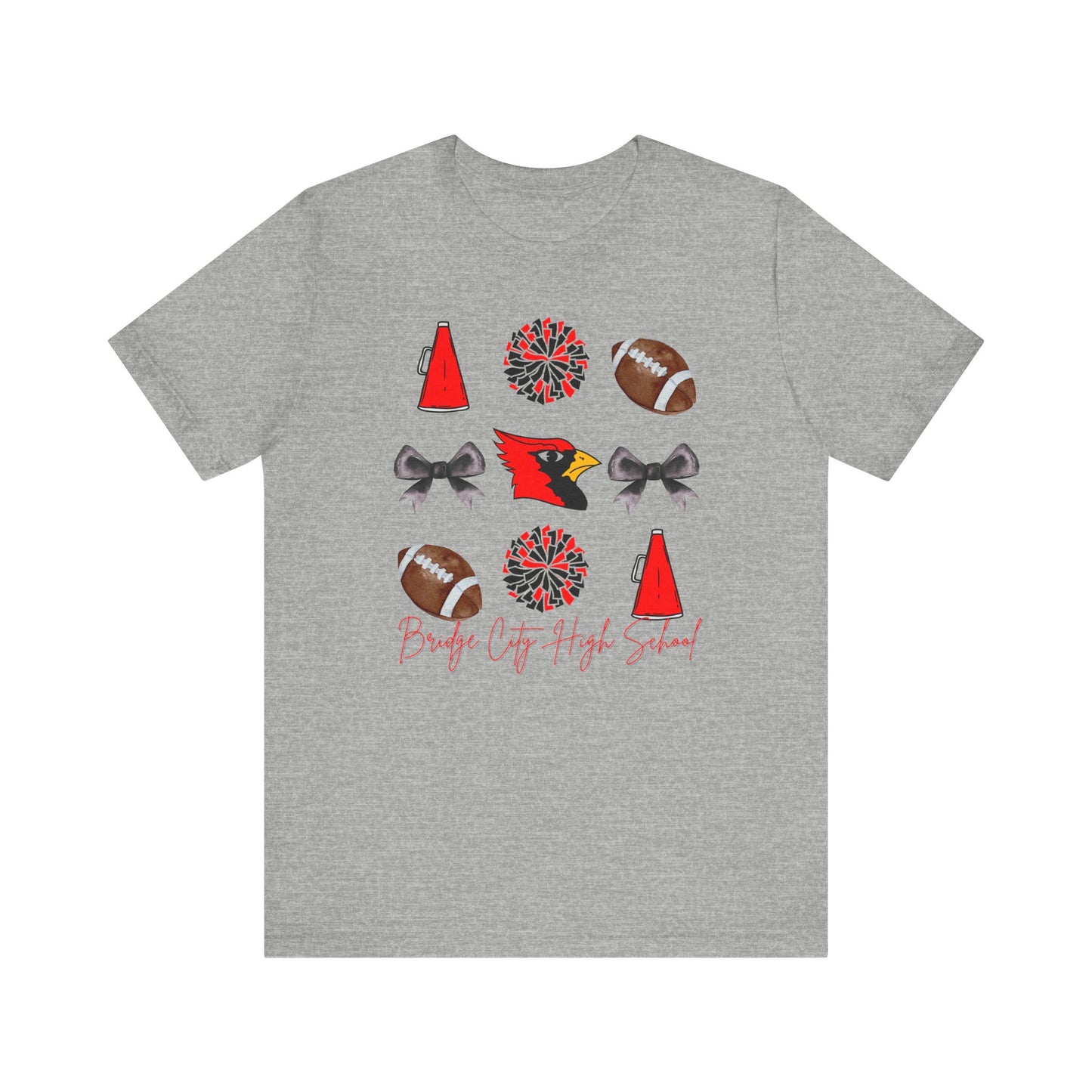Bridge City High School Spirit T-Shirt | Cardinals Mascot Cheer Football Game Day Tee | Red & Black School Pride Shirt