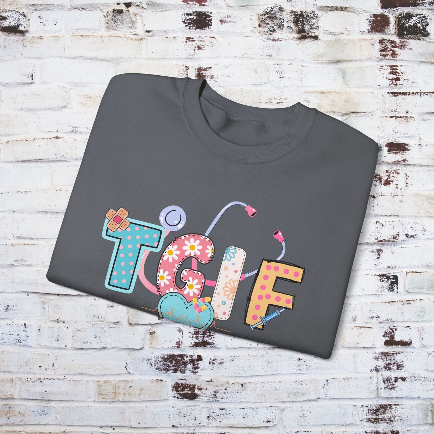 TGIF Nurse Sweatshirt – Fun Medical Crewneck for Healthcare Workers, Cute Stethoscope Doctor Pullover, Nursing Student Gift Idea