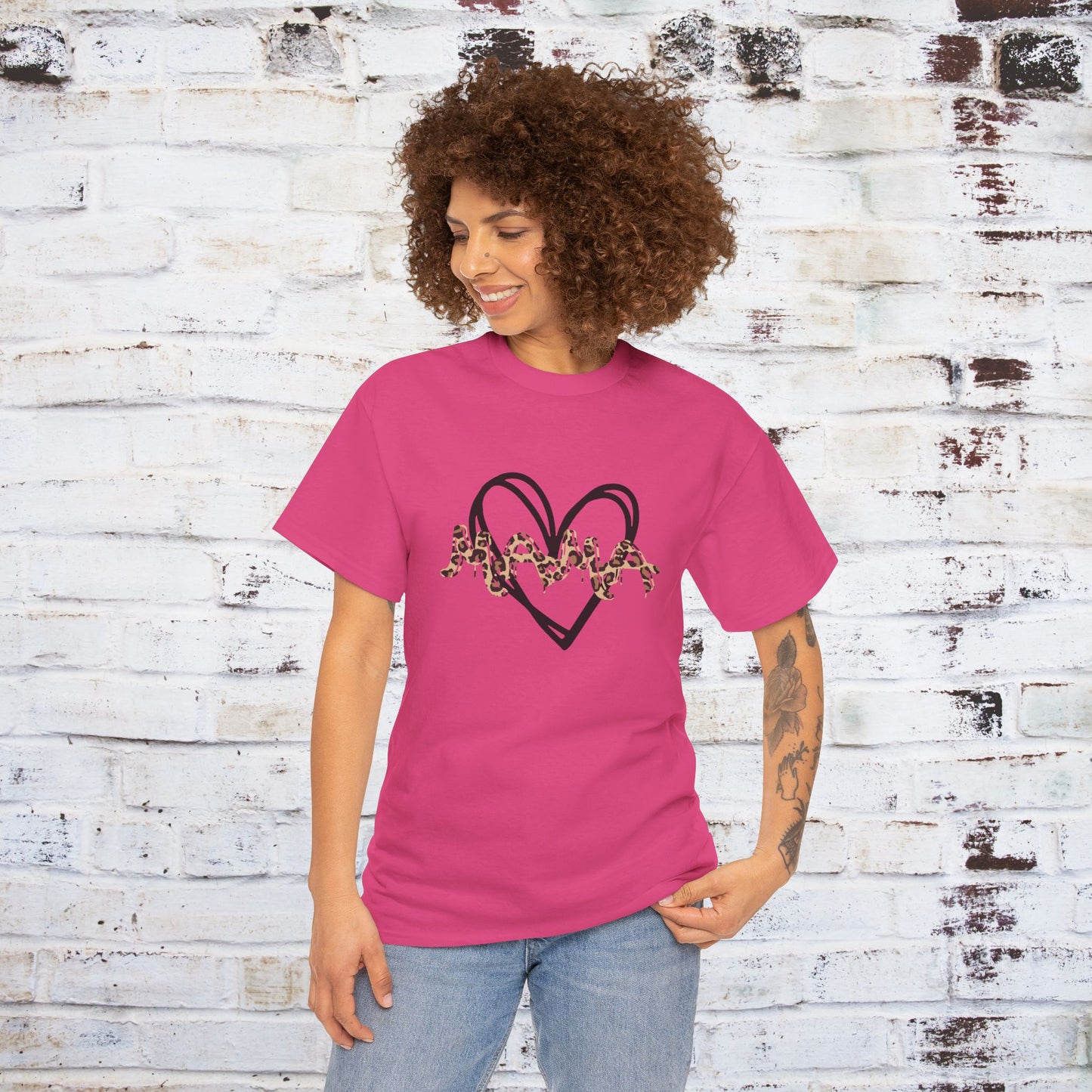 Mama Leopard Print T-shirt- Red Graphic Tee with Heart Design, Cute Mother's Day Shirt, Trendy Mom Shirt, Gift for Her, Animal Print Tee