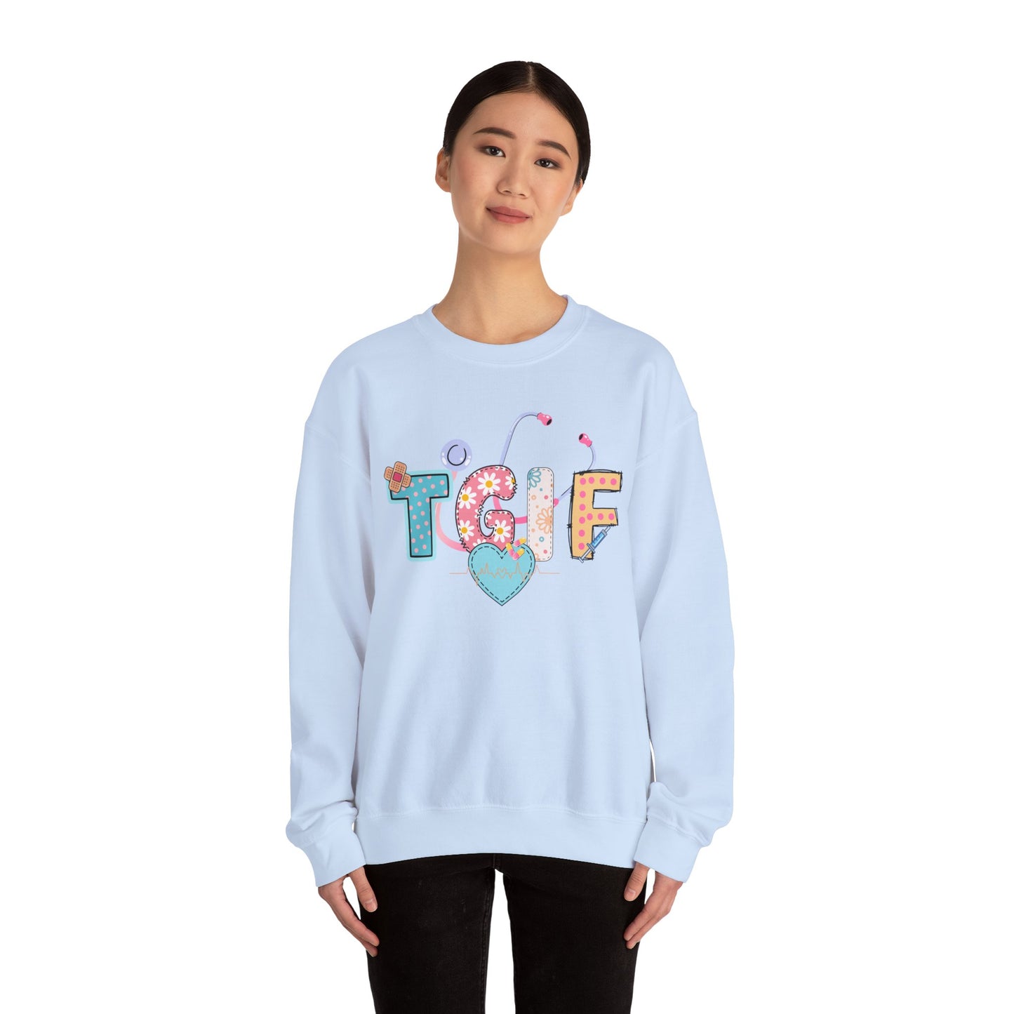 TGIF Nurse Sweatshirt – Fun Medical Crewneck for Healthcare Workers, Cute Stethoscope Doctor Pullover, Nursing Student Gift Idea