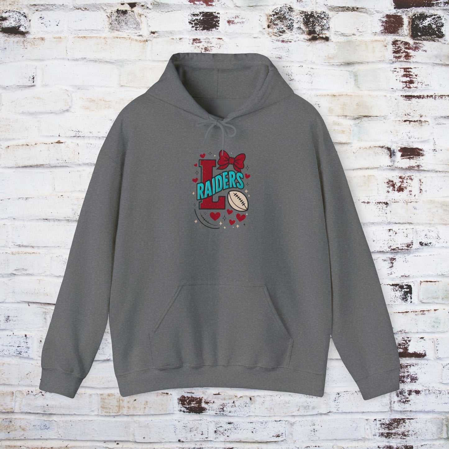 Cute Lumberton Raiders-themed Unisex Hoodie with Hearts and Bow
