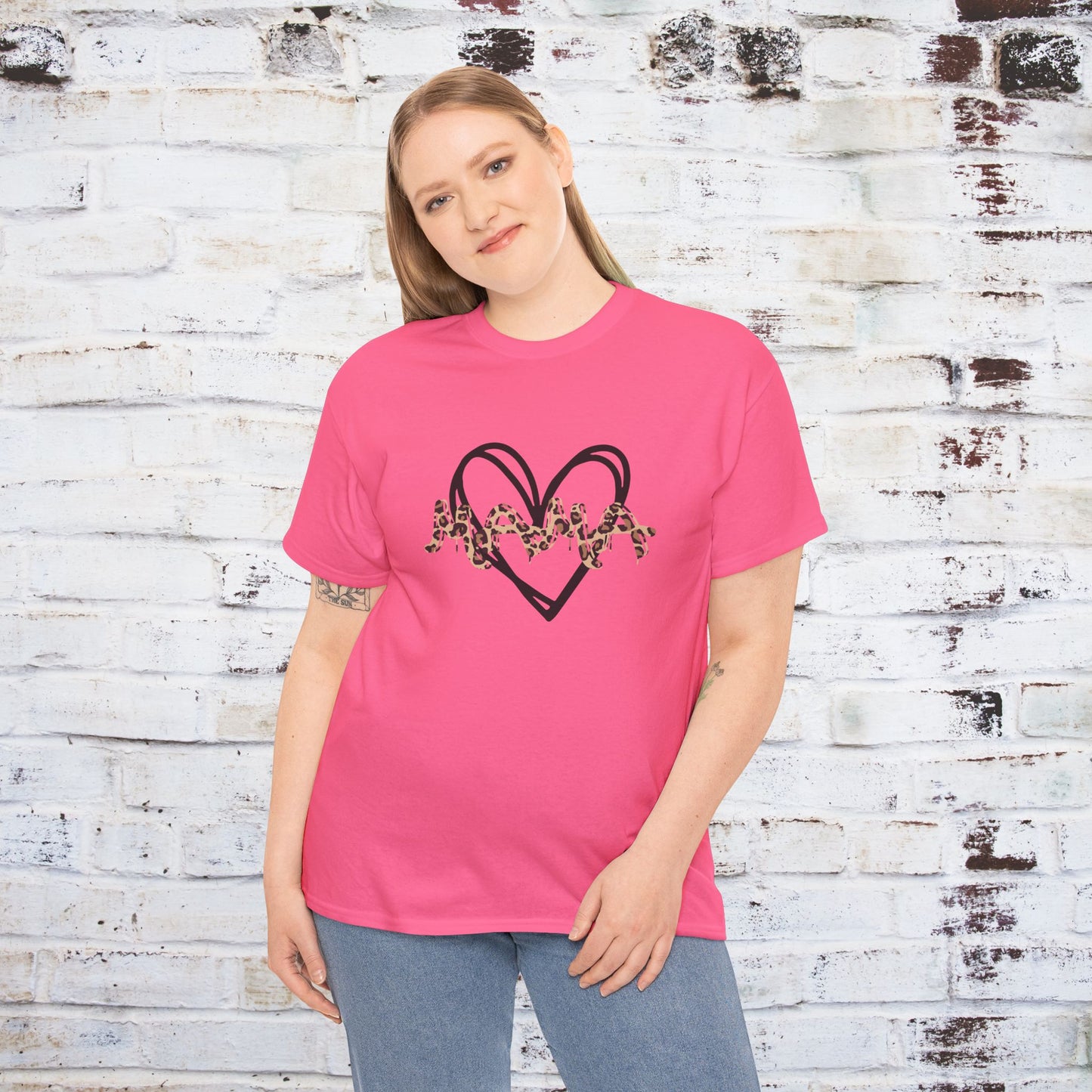 Mama Leopard Print T-shirt- Red Graphic Tee with Heart Design, Cute Mother's Day Shirt, Trendy Mom Shirt, Gift for Her, Animal Print Tee