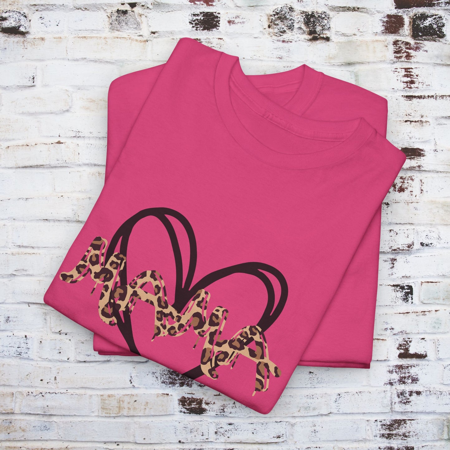 Mama Leopard Print T-shirt- Red Graphic Tee with Heart Design, Cute Mother's Day Shirt, Trendy Mom Shirt, Gift for Her, Animal Print Tee