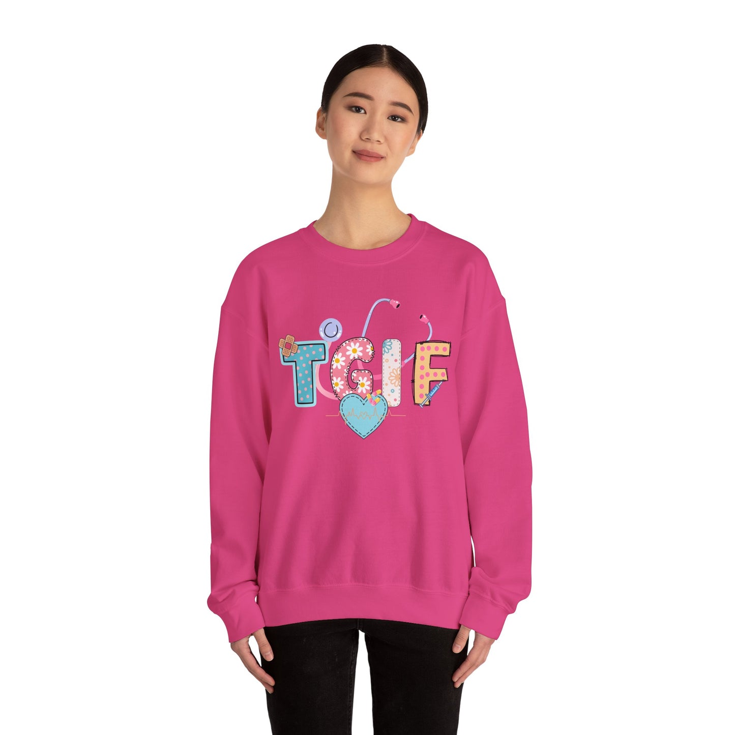 TGIF Nurse Sweatshirt – Fun Medical Crewneck for Healthcare Workers, Cute Stethoscope Doctor Pullover, Nursing Student Gift Idea
