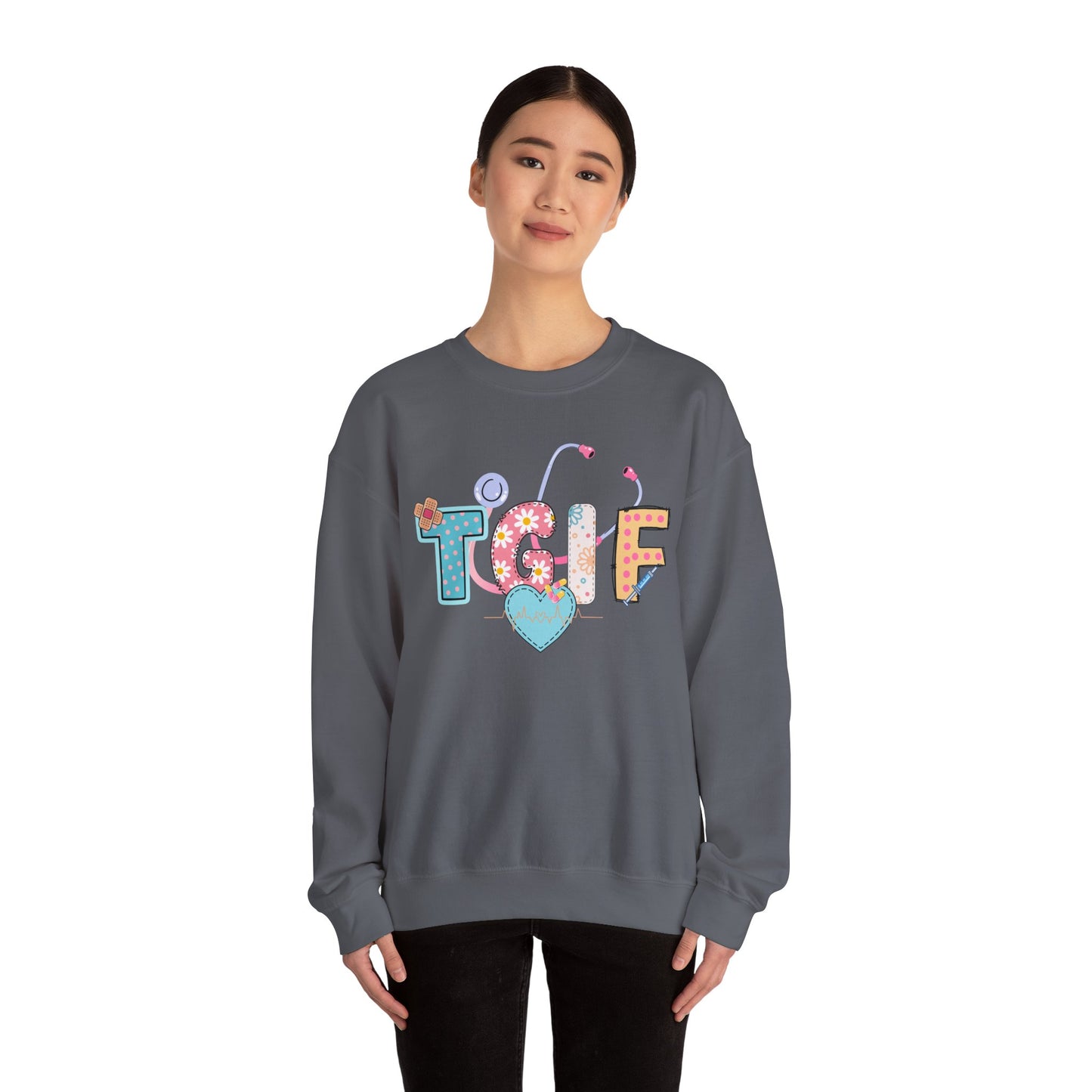 TGIF Nurse Sweatshirt – Fun Medical Crewneck for Healthcare Workers, Cute Stethoscope Doctor Pullover, Nursing Student Gift Idea
