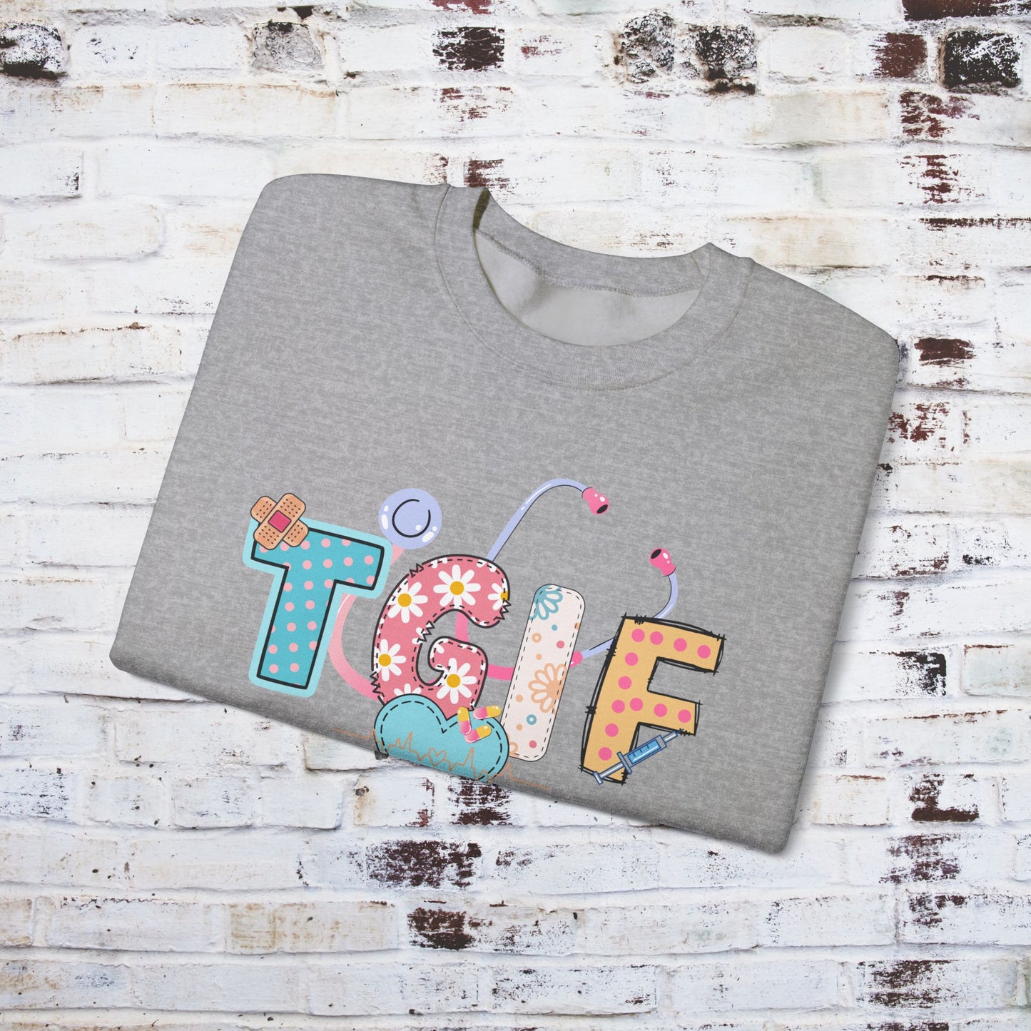TGIF Nurse Sweatshirt – Fun Medical Crewneck for Healthcare Workers, Cute Stethoscope Doctor Pullover, Nursing Student Gift Idea