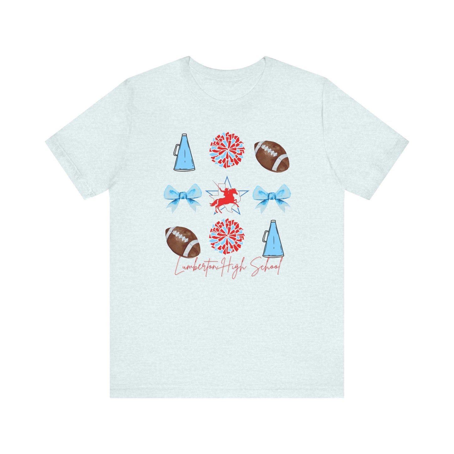 Lumberton High School Spirit T-Shirt | Cheer, Football, Pep Rally Shirt | School Spirit Tee with Megaphone, Pom Poms, Football & Bows