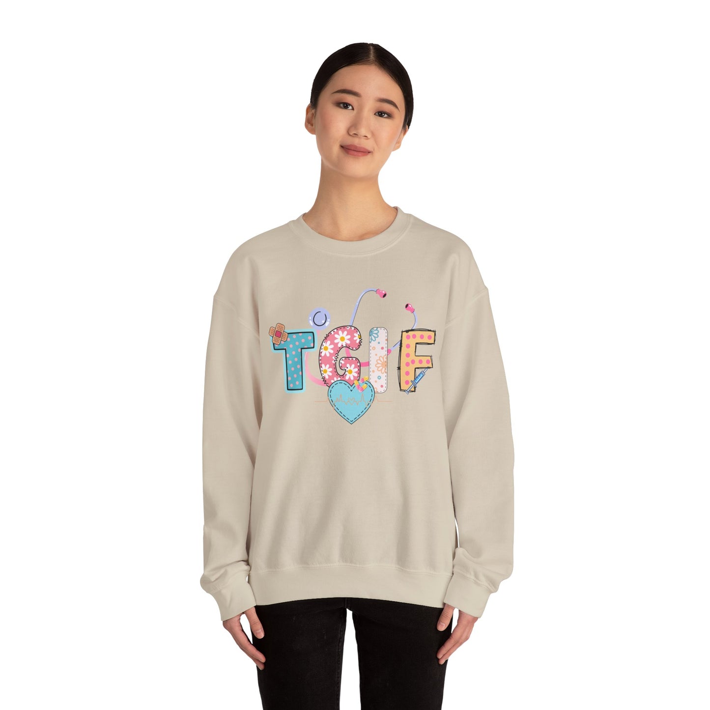 TGIF Nurse Sweatshirt – Fun Medical Crewneck for Healthcare Workers, Cute Stethoscope Doctor Pullover, Nursing Student Gift Idea