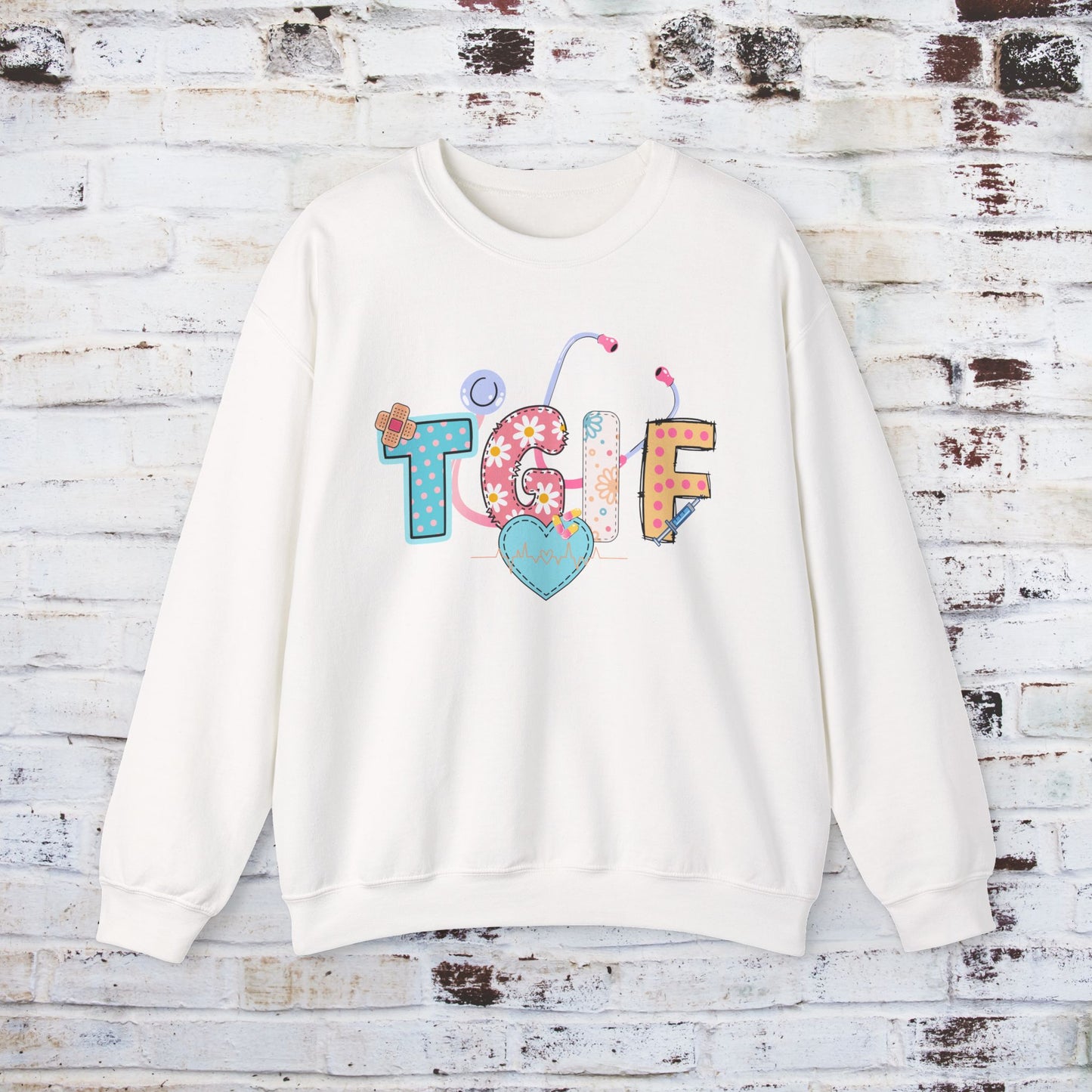 TGIF Nurse Sweatshirt – Fun Medical Crewneck for Healthcare Workers, Cute Stethoscope Doctor Pullover, Nursing Student Gift Idea