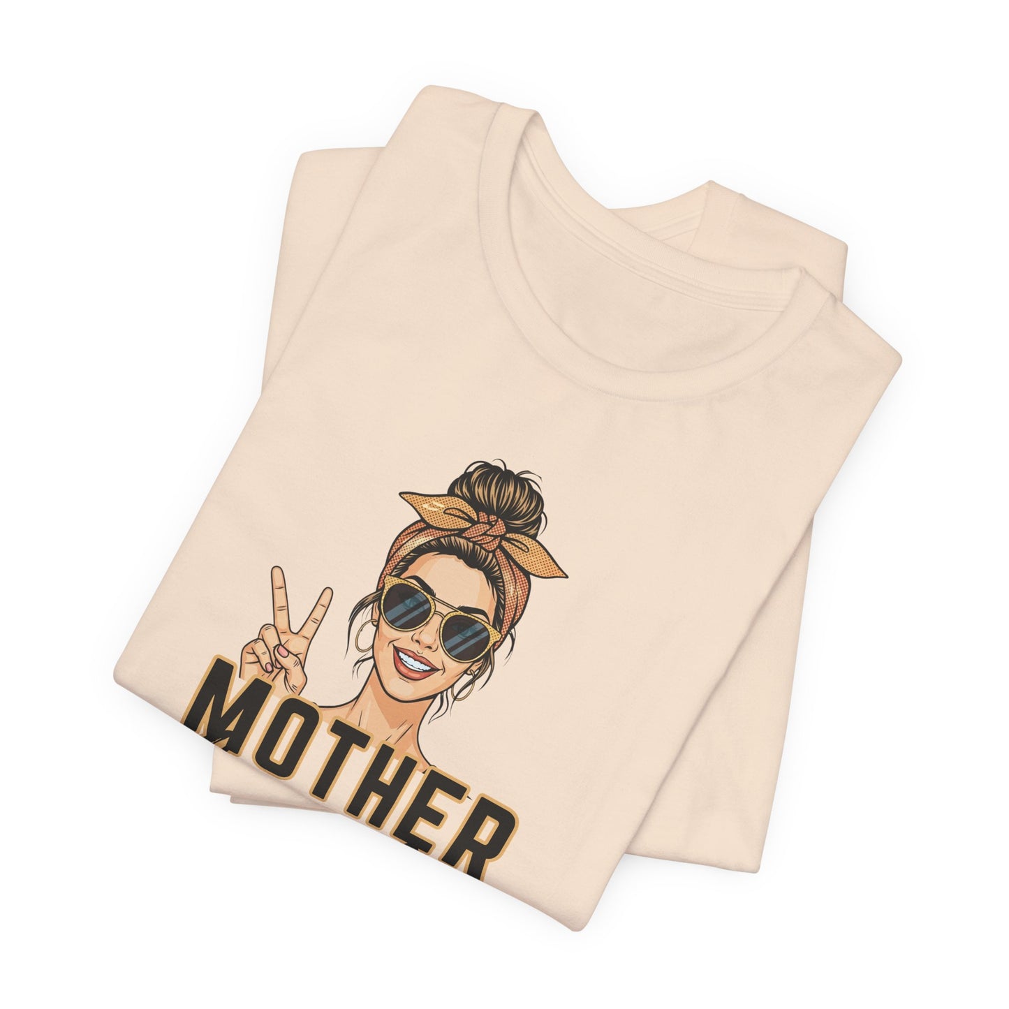 Trendy Motherhood Life T-Shirt – Funny Mom Graphic Tee, Casual Mom Life Shirt with Retro Sunglasses & Peace Sign, Cute Gift for Mothers