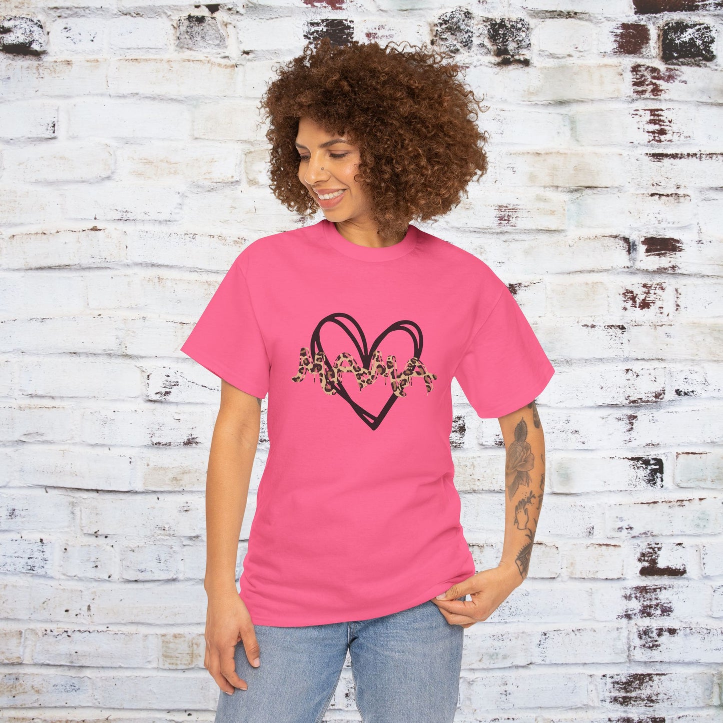 Mama Leopard Print T-shirt- Red Graphic Tee with Heart Design, Cute Mother's Day Shirt, Trendy Mom Shirt, Gift for Her, Animal Print Tee