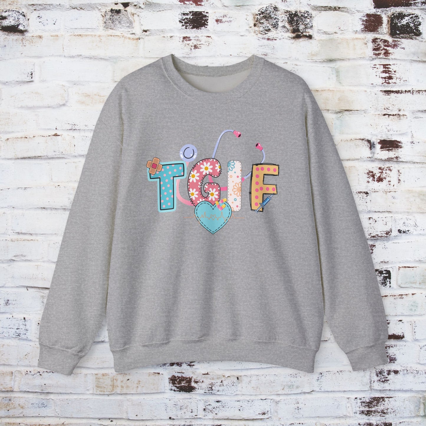 TGIF Nurse Sweatshirt – Fun Medical Crewneck for Healthcare Workers, Cute Stethoscope Doctor Pullover, Nursing Student Gift Idea