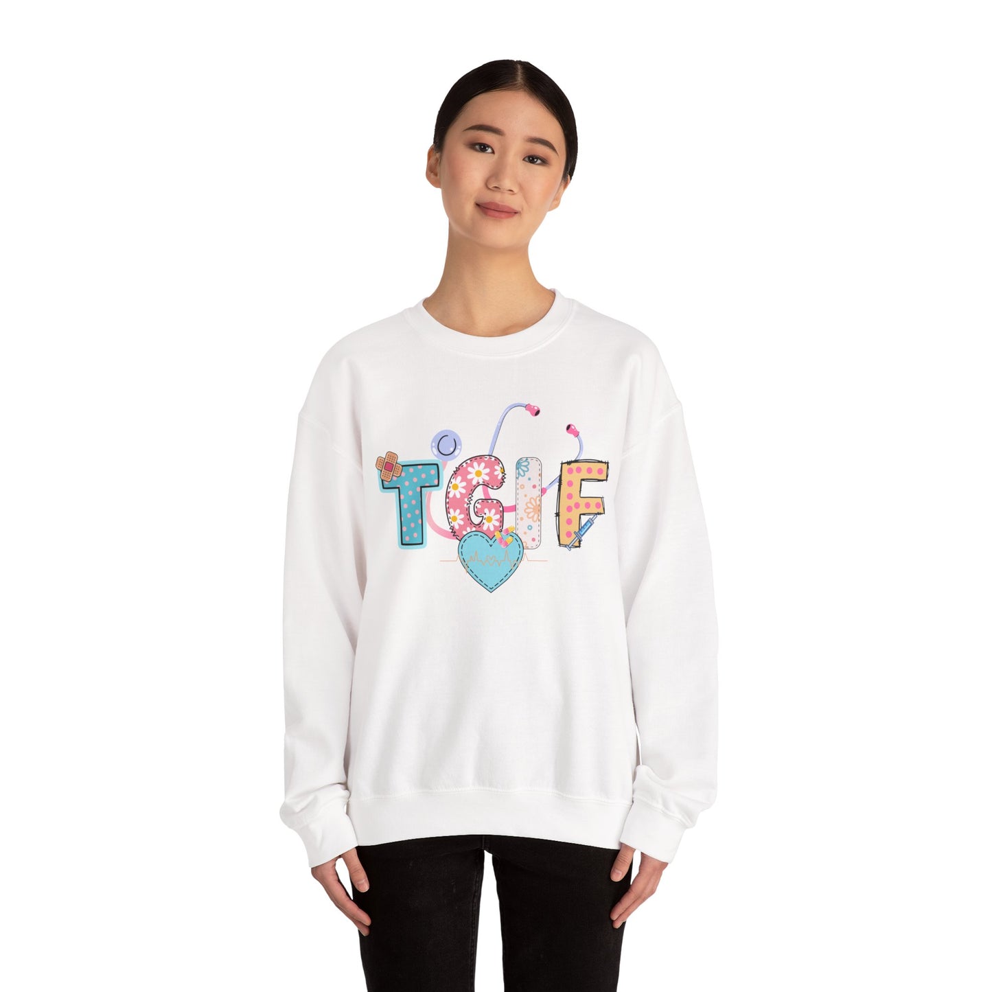 TGIF Nurse Sweatshirt – Fun Medical Crewneck for Healthcare Workers, Cute Stethoscope Doctor Pullover, Nursing Student Gift Idea