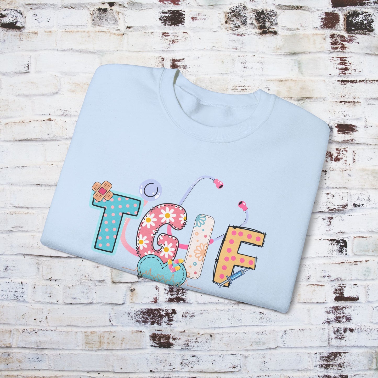 TGIF Nurse Sweatshirt – Fun Medical Crewneck for Healthcare Workers, Cute Stethoscope Doctor Pullover, Nursing Student Gift Idea