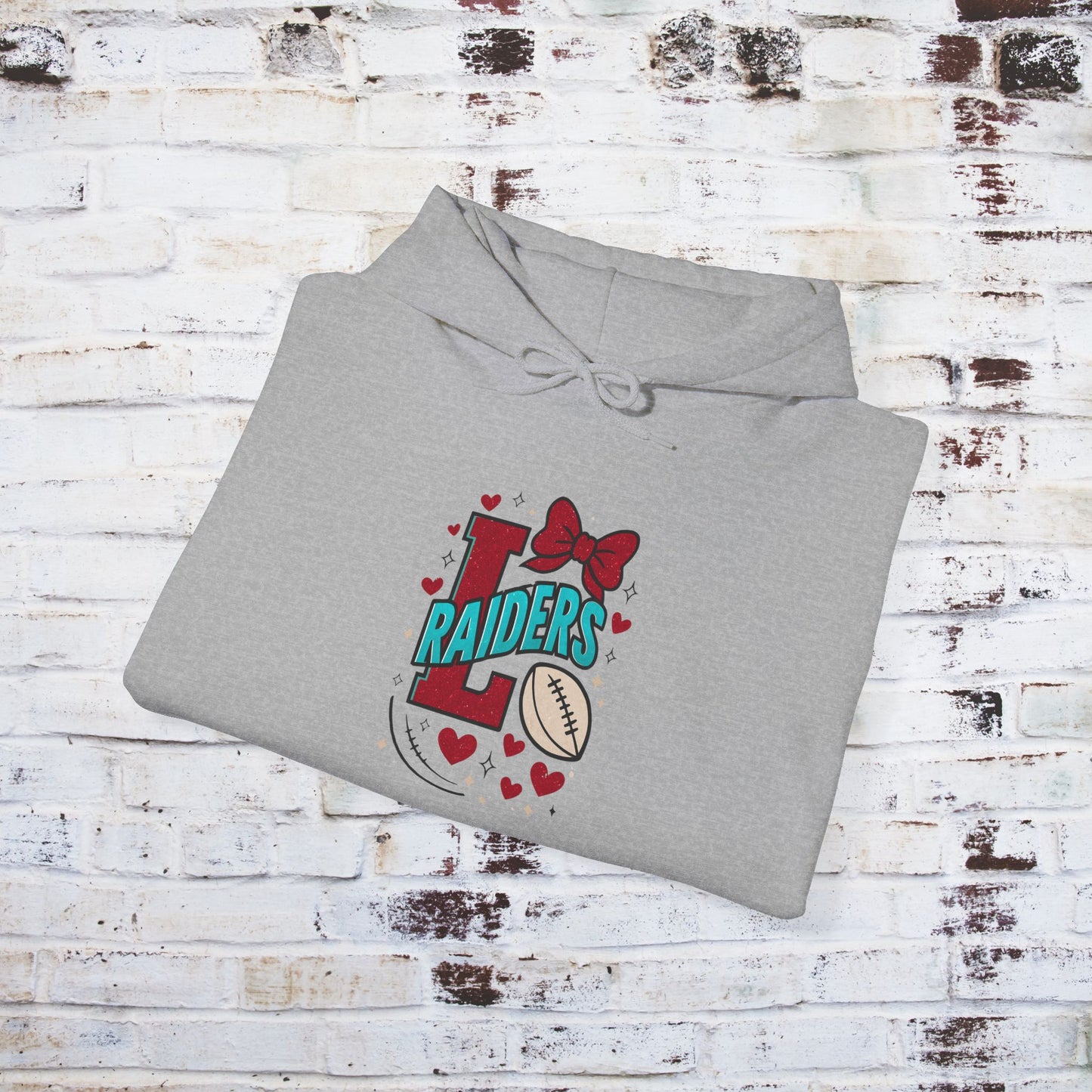 Cute Lumberton Raiders-themed Unisex Hoodie with Hearts and Bow