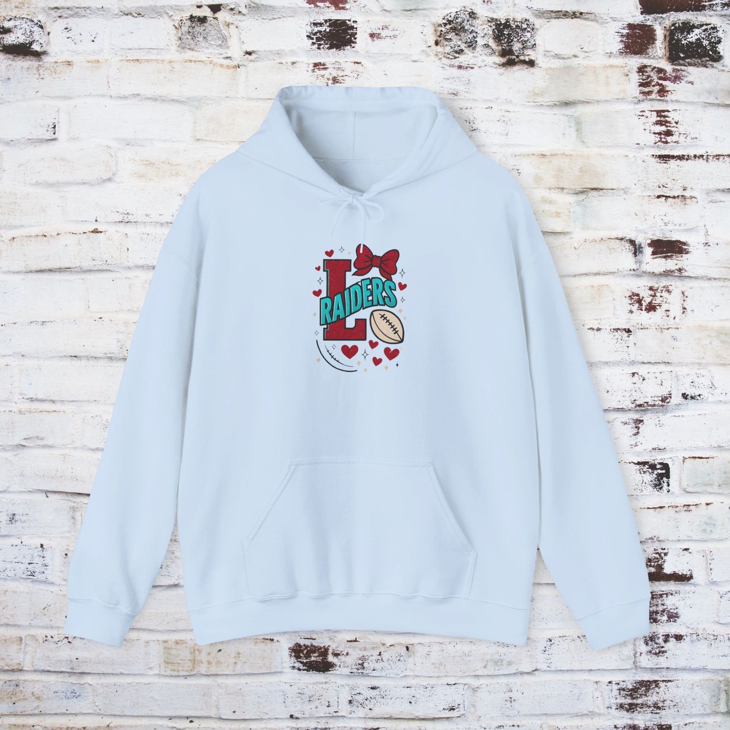 Cute Lumberton Raiders-themed Unisex Hoodie with Hearts and Bow