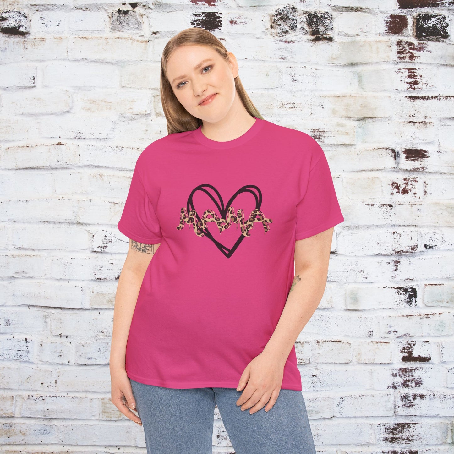 Mama Leopard Print T-shirt- Red Graphic Tee with Heart Design, Cute Mother's Day Shirt, Trendy Mom Shirt, Gift for Her, Animal Print Tee