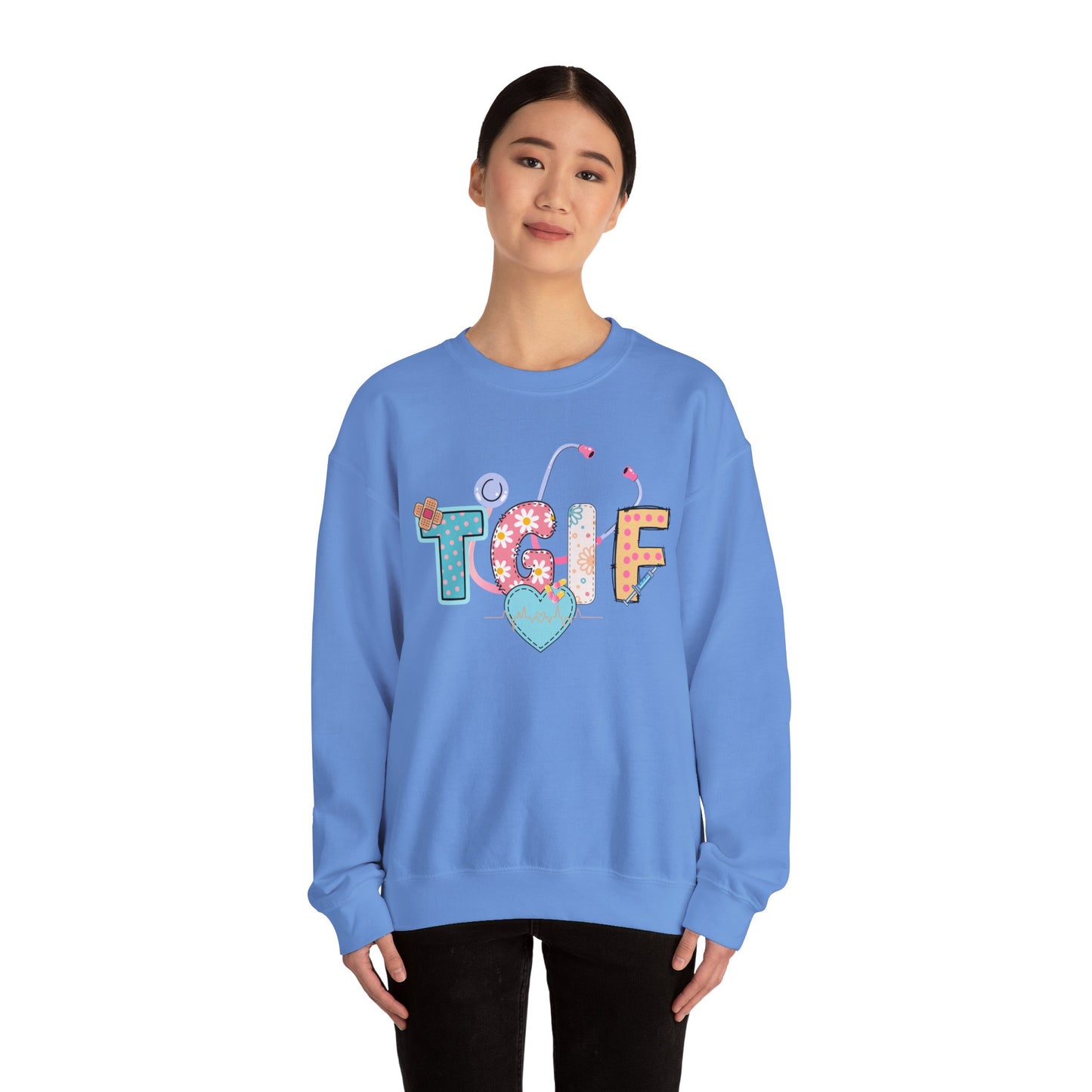 TGIF Nurse Sweatshirt – Fun Medical Crewneck for Healthcare Workers, Cute Stethoscope Doctor Pullover, Nursing Student Gift Idea