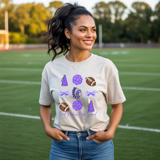 Port Neches High School Spirit T-Shirt | Indians Mascot Cheer Football Game Day Tee | Purple School Pride Shirt