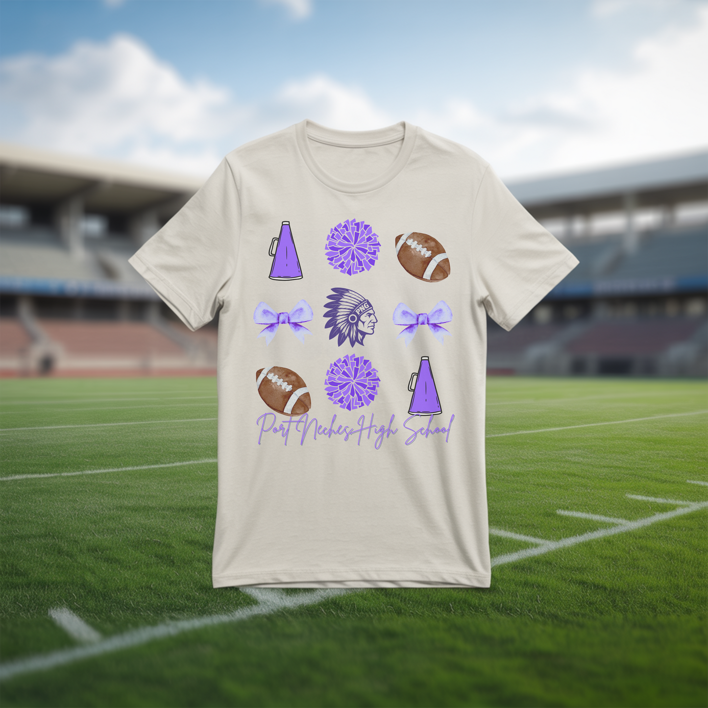 Port Neches High School Spirit T-Shirt | Indians Mascot Cheer Football Game Day Tee | Purple School Pride Shirt