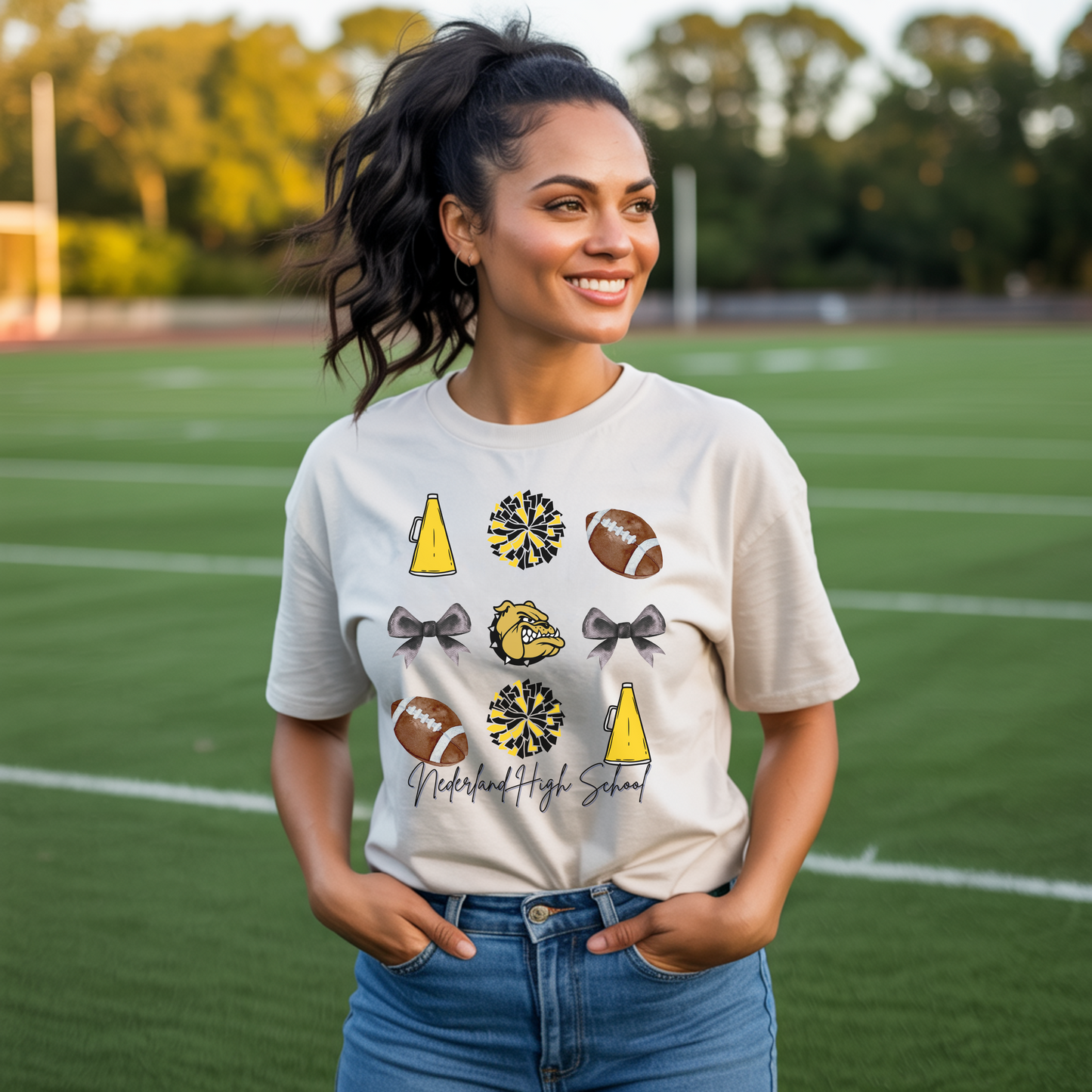 Nederland High School Spirit T-Shirt | Bulldogs Mascot Cheer Football Game Day Tee | Black & Gold School Pride Shirt