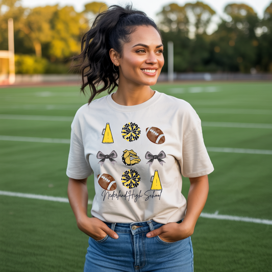 Nederland High School Spirit T-Shirt | Bulldogs Mascot Cheer Football Game Day Tee | Black & Gold School Pride Shirt