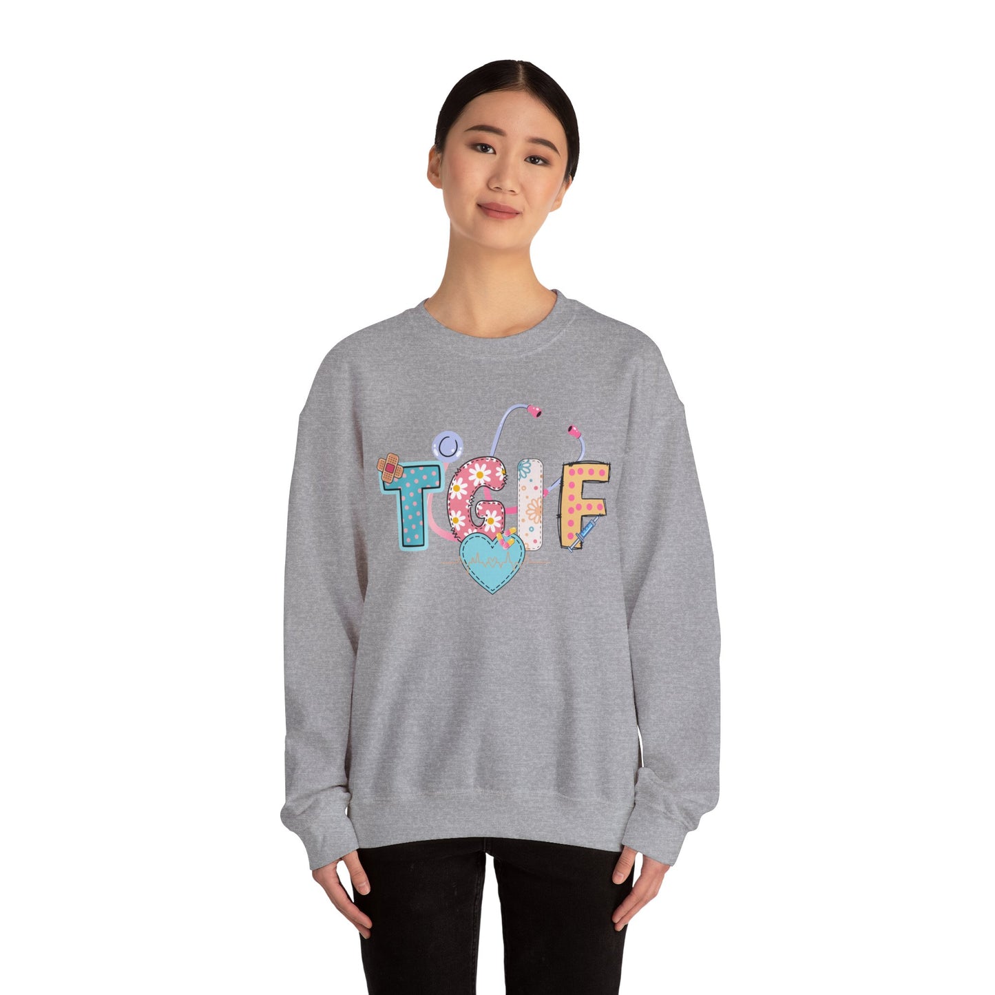 TGIF Nurse Sweatshirt – Fun Medical Crewneck for Healthcare Workers, Cute Stethoscope Doctor Pullover, Nursing Student Gift Idea