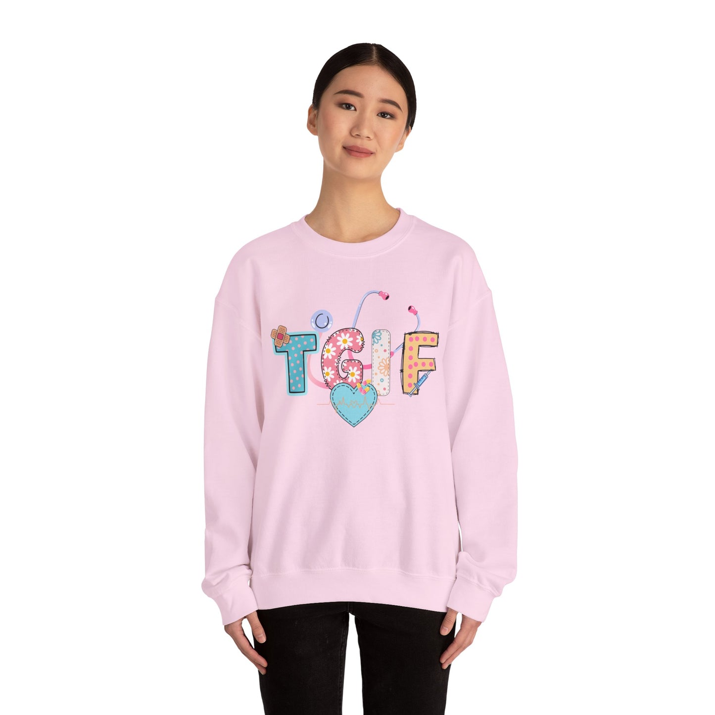 TGIF Nurse Sweatshirt – Fun Medical Crewneck for Healthcare Workers, Cute Stethoscope Doctor Pullover, Nursing Student Gift Idea