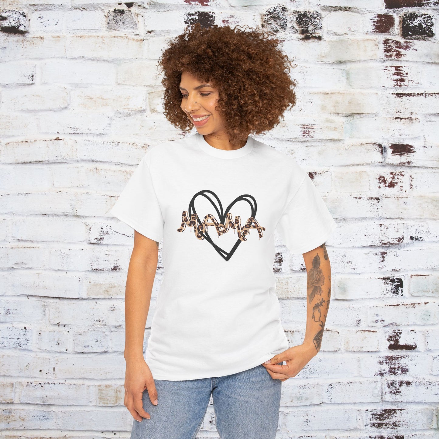 Mama Leopard Print T-shirt- Red Graphic Tee with Heart Design, Cute Mother's Day Shirt, Trendy Mom Shirt, Gift for Her, Animal Print Tee