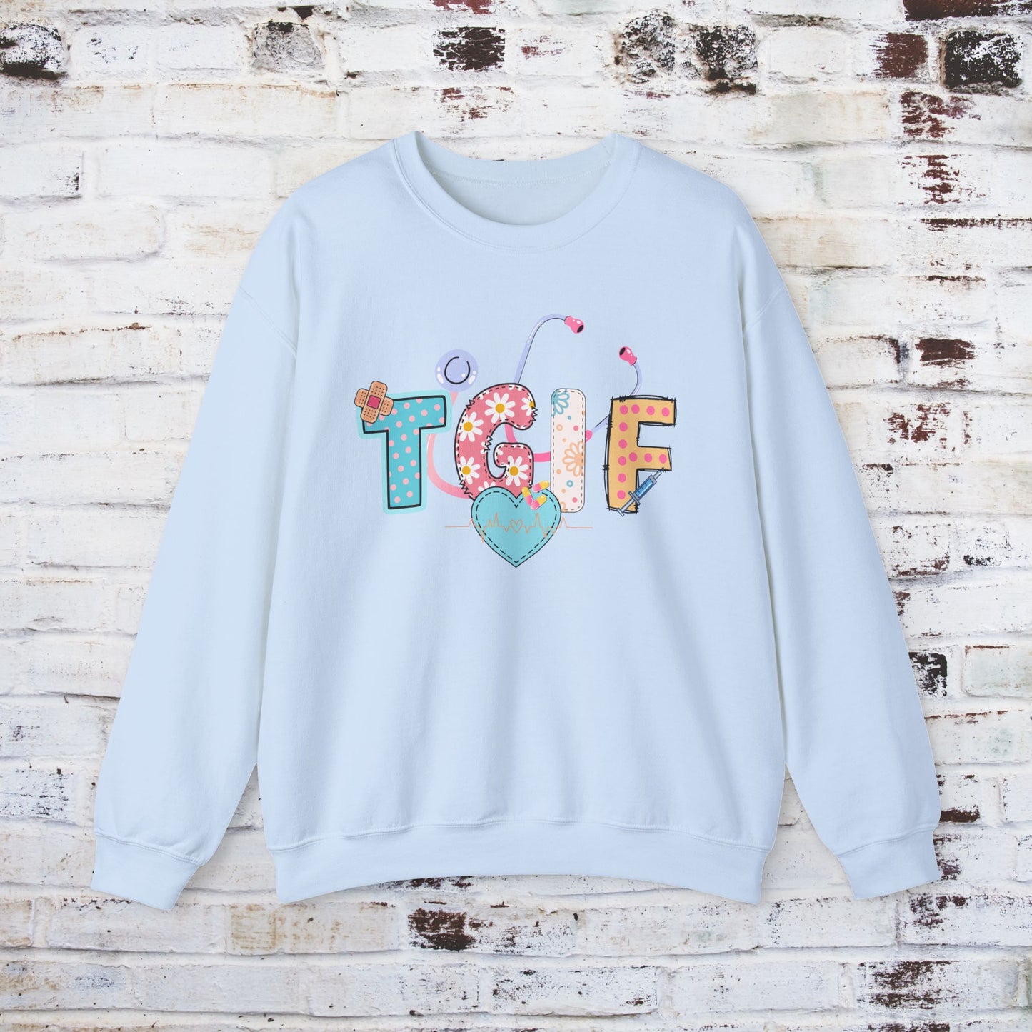 TGIF Nurse Sweatshirt – Fun Medical Crewneck for Healthcare Workers, Cute Stethoscope Doctor Pullover, Nursing Student Gift Idea