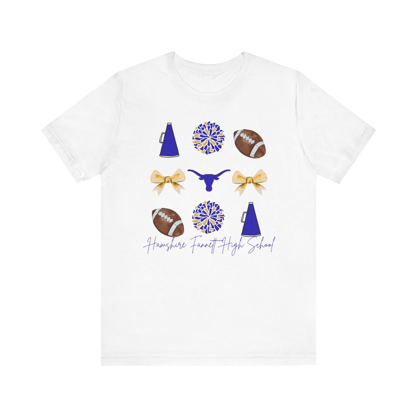 Hamshire-Fannett High School Spirit T-Shirt | Longhorns Mascot Cheer Football Game Day Tee | Purple & Gold School Pride Shirt
