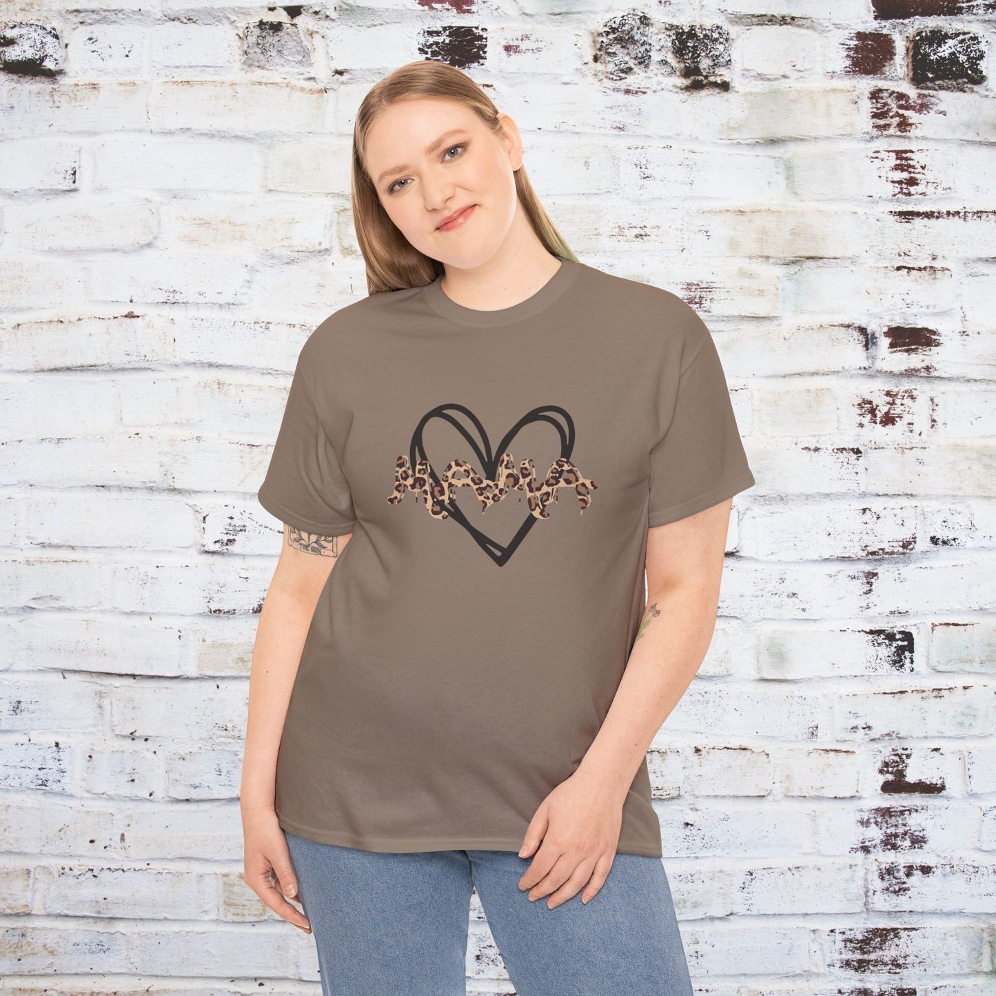 Mama Leopard Print T-shirt- Red Graphic Tee with Heart Design, Cute Mother's Day Shirt, Trendy Mom Shirt, Gift for Her, Animal Print Tee