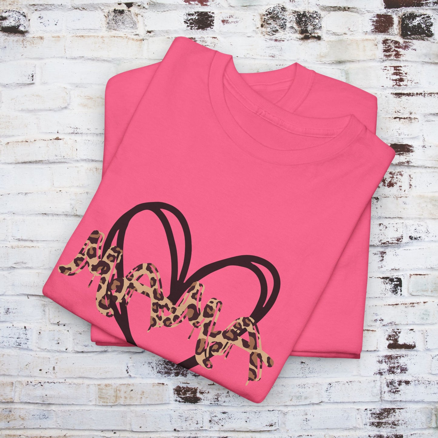 Mama Leopard Print T-shirt- Red Graphic Tee with Heart Design, Cute Mother's Day Shirt, Trendy Mom Shirt, Gift for Her, Animal Print Tee