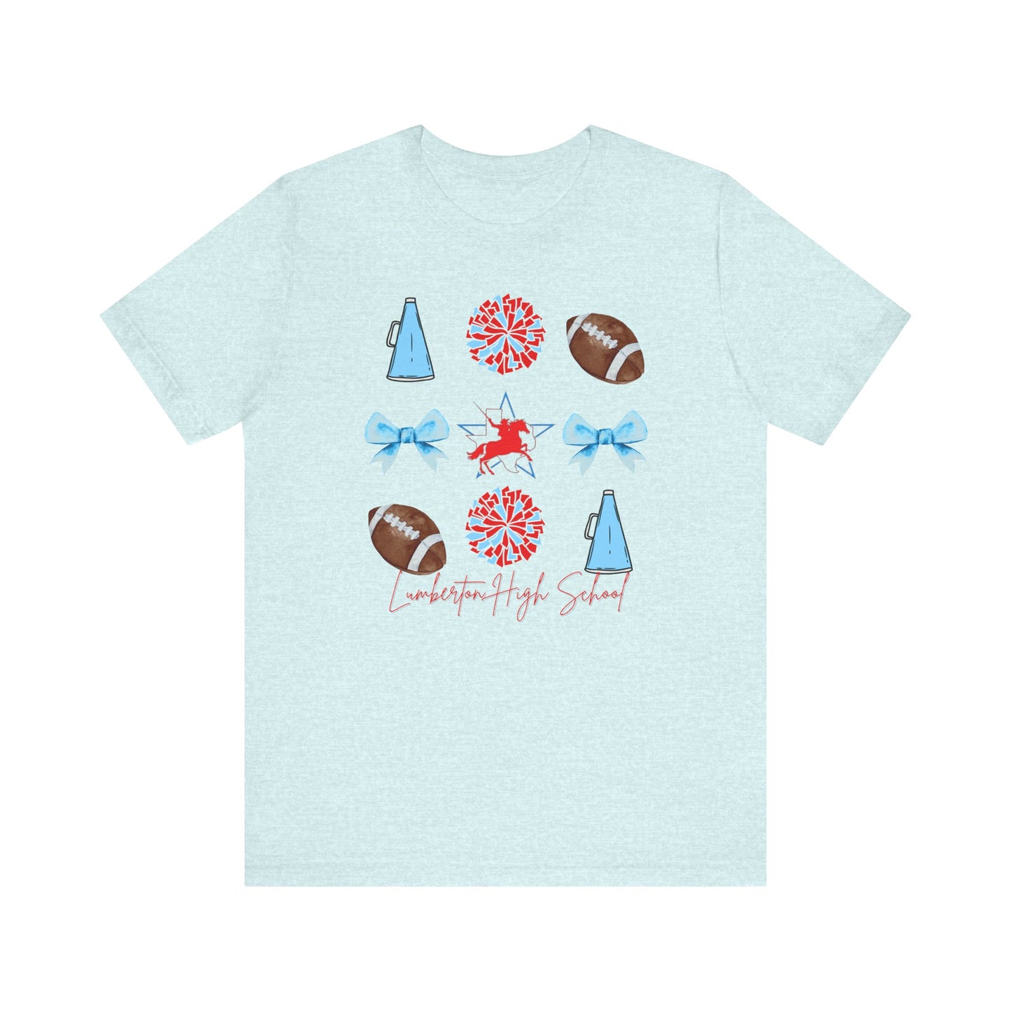 Lumberton High School Spirit T-Shirt | Cheer, Football, Pep Rally Shirt | School Spirit Tee with Megaphone, Pom Poms, Football & Bows