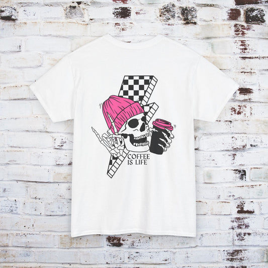Coffee Is Life Unisex Heavy Cotton Tee - Trendy Skull Design for Coffee Lovers