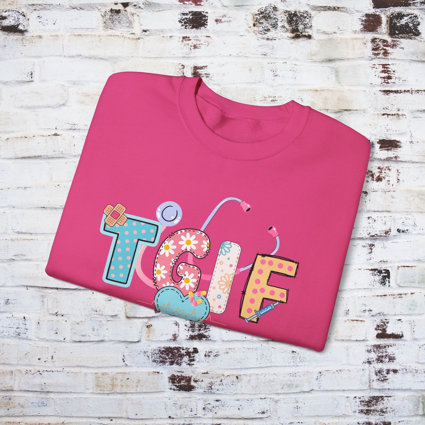 TGIF Nurse Sweatshirt – Fun Medical Crewneck for Healthcare Workers, Cute Stethoscope Doctor Pullover, Nursing Student Gift Idea