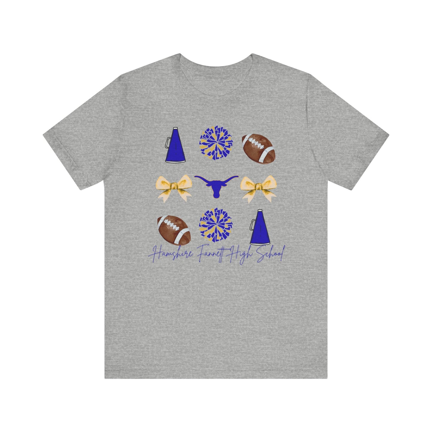 Hamshire-Fannett High School Spirit T-Shirt | Longhorns Mascot Cheer Football Game Day Tee | Purple & Gold School Pride Shirt