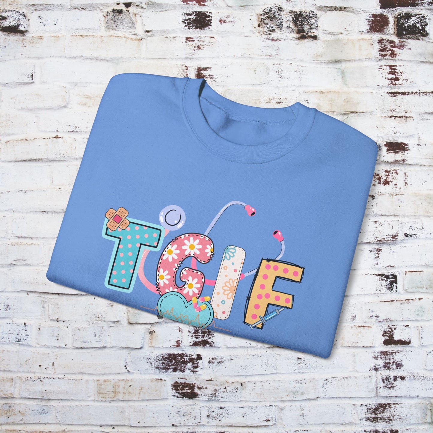 TGIF Nurse Sweatshirt – Fun Medical Crewneck for Healthcare Workers, Cute Stethoscope Doctor Pullover, Nursing Student Gift Idea