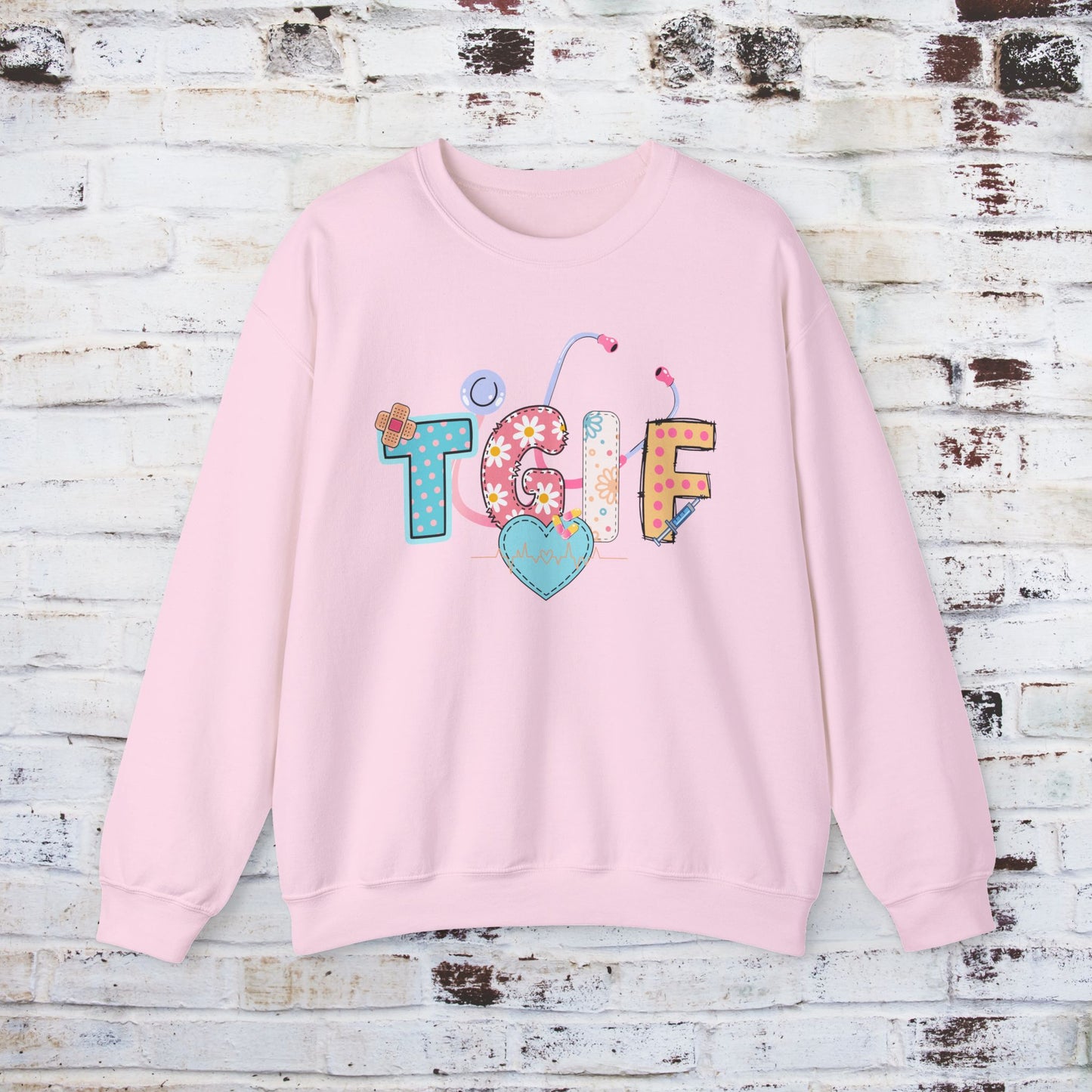 TGIF Nurse Sweatshirt – Fun Medical Crewneck for Healthcare Workers, Cute Stethoscope Doctor Pullover, Nursing Student Gift Idea