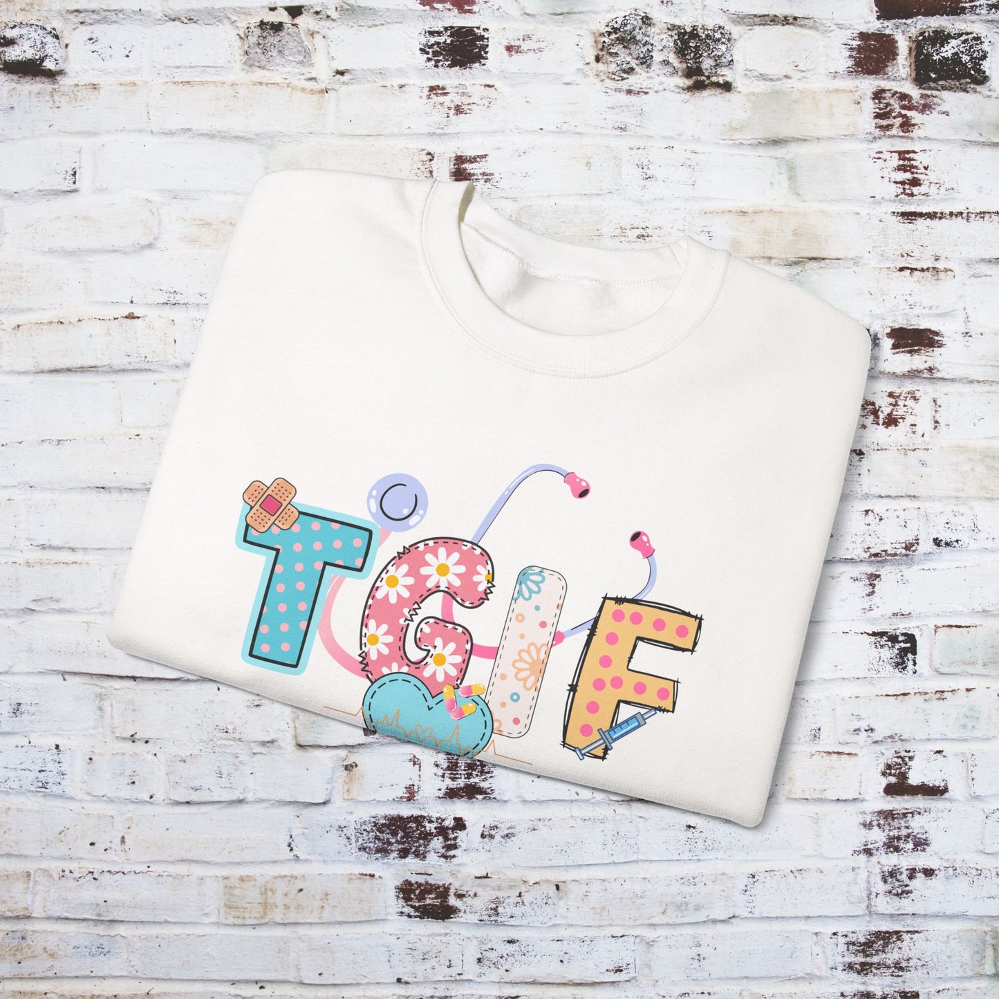 TGIF Nurse Sweatshirt – Fun Medical Crewneck for Healthcare Workers, Cute Stethoscope Doctor Pullover, Nursing Student Gift Idea