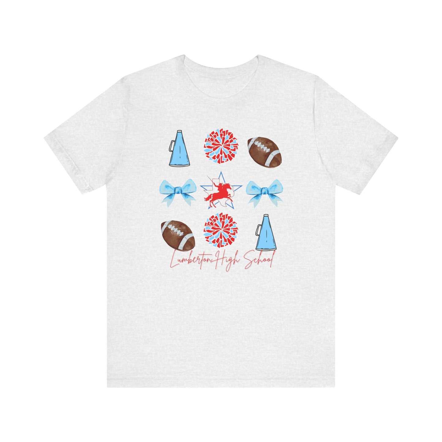 Lumberton High School Spirit T-Shirt | Cheer, Football, Pep Rally Shirt | School Spirit Tee with Megaphone, Pom Poms, Football & Bows