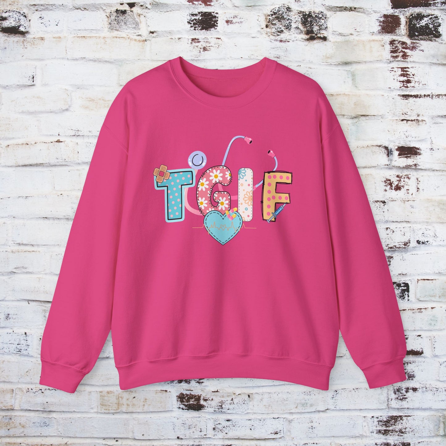 TGIF Nurse Sweatshirt – Fun Medical Crewneck for Healthcare Workers, Cute Stethoscope Doctor Pullover, Nursing Student Gift Idea