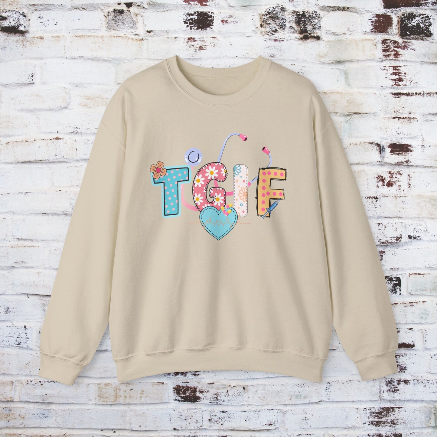 TGIF Nurse Sweatshirt – Fun Medical Crewneck for Healthcare Workers, Cute Stethoscope Doctor Pullover, Nursing Student Gift Idea