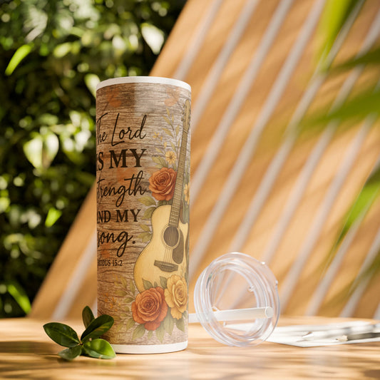 Inspirational 20oz Skinny Tumbler with Straw - Faith & Strength Design