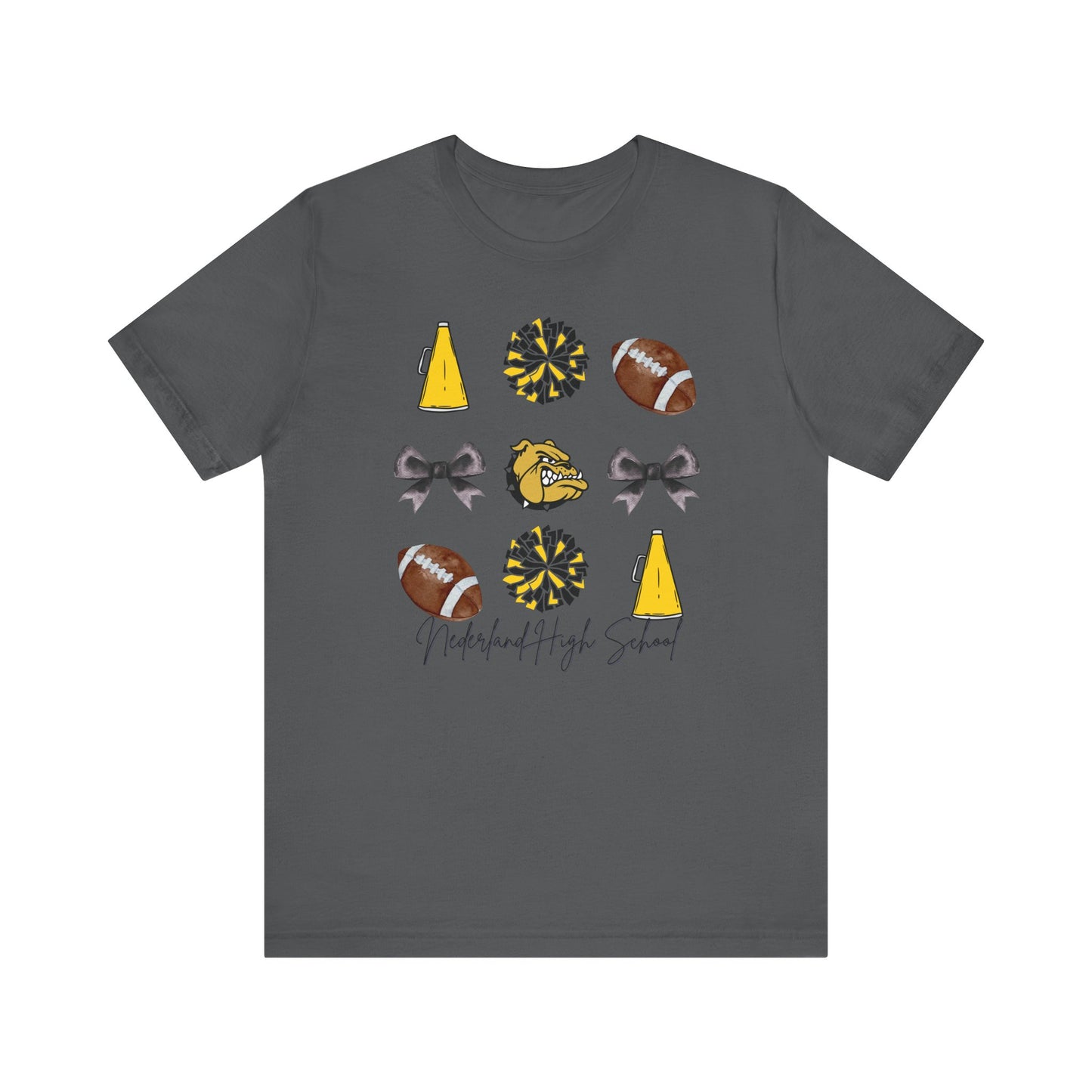 Nederland High School Spirit T-Shirt | Bulldogs Mascot Cheer Football Game Day Tee | Black & Gold School Pride Shirt