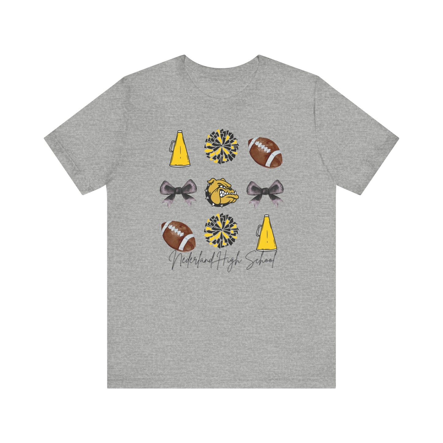 Nederland High School Spirit T-Shirt | Bulldogs Mascot Cheer Football Game Day Tee | Black & Gold School Pride Shirt