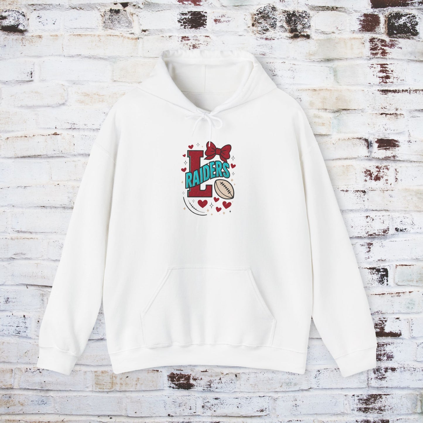 Cute Lumberton Raiders-themed Unisex Hoodie with Hearts and Bow