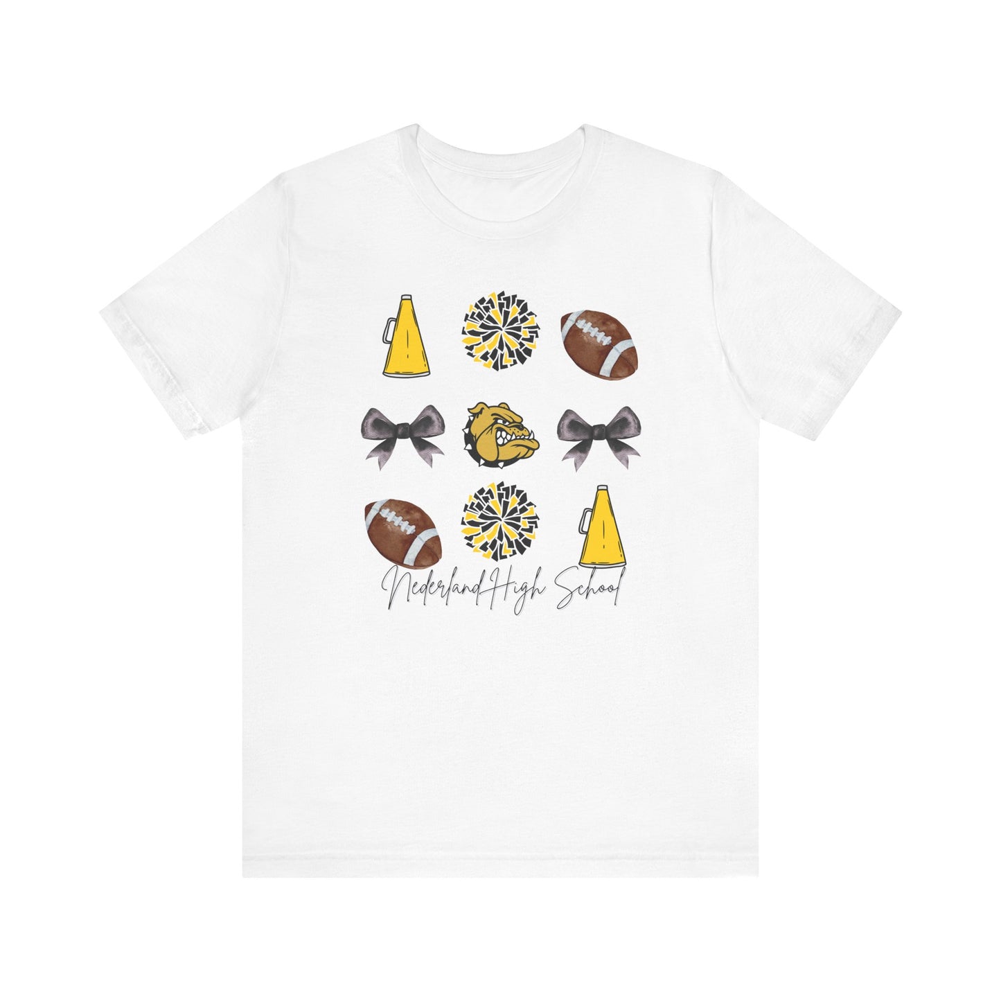 Nederland High School Spirit T-Shirt | Bulldogs Mascot Cheer Football Game Day Tee | Black & Gold School Pride Shirt