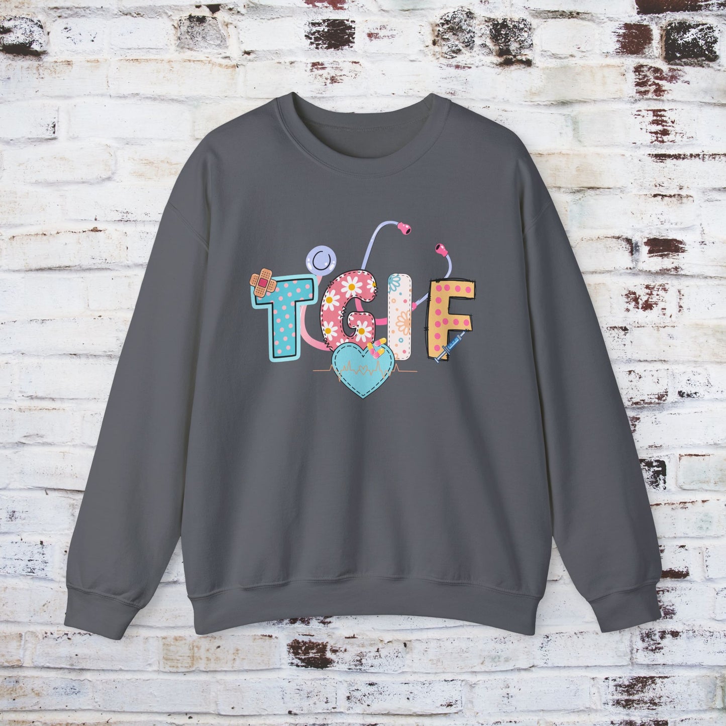 TGIF Nurse Sweatshirt – Fun Medical Crewneck for Healthcare Workers, Cute Stethoscope Doctor Pullover, Nursing Student Gift Idea