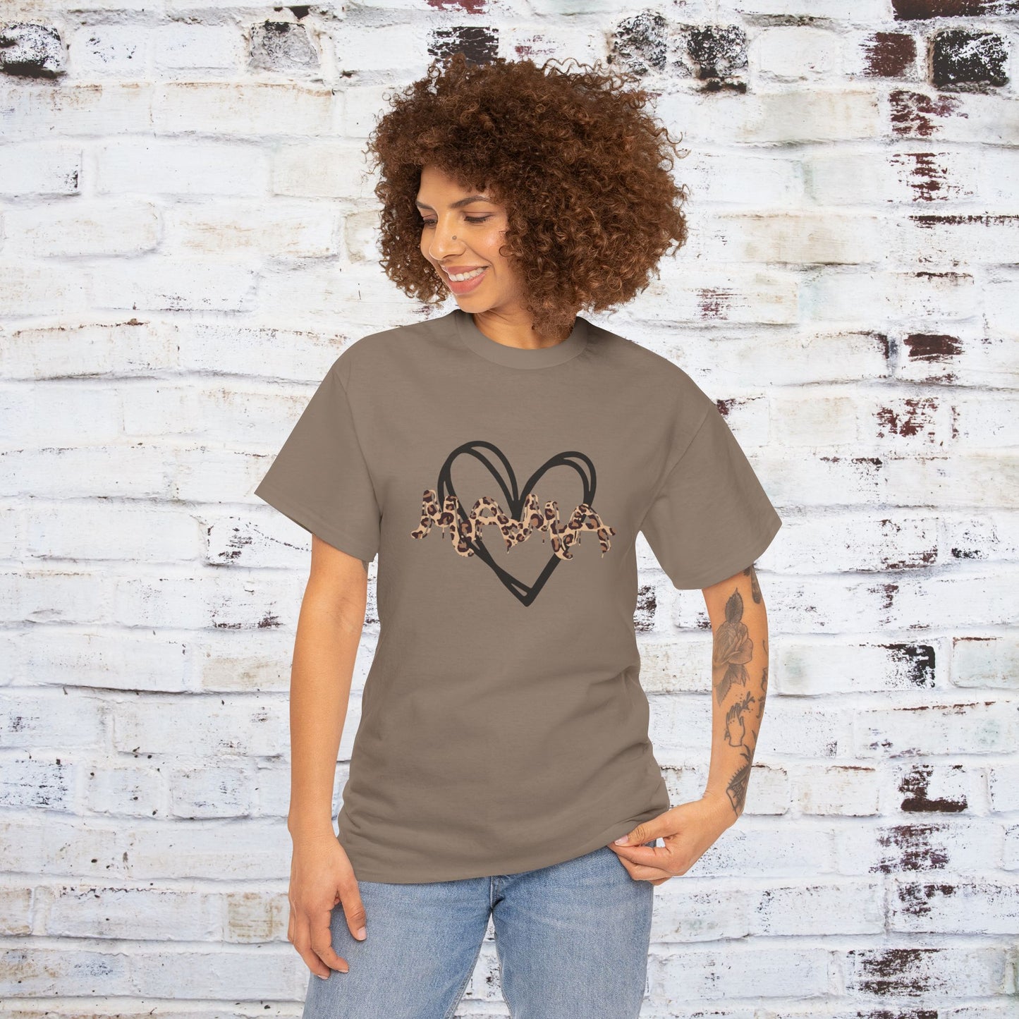 Mama Leopard Print T-shirt- Red Graphic Tee with Heart Design, Cute Mother's Day Shirt, Trendy Mom Shirt, Gift for Her, Animal Print Tee